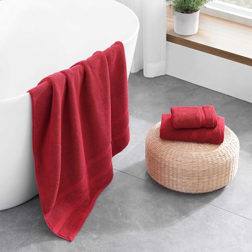 Tommy Hilfiger - Bath Towels, 100% Soft & Absorbent Plush Cotton with Zero Twist Constructions, Quick Dry and Medium Weight Bathroom Towels (Harborside Solid Red, 6 Piece) - color: Harborside Solid Red