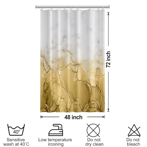 Yellow Marble Stall Waterproof Shower Curtain 48x72 inches | RV Small Shower Curtain Set for Bathroom, Abstract Modern, Machine Washable, Easy to Install with Hooks, Ombre White Yellow - color: Yellow, size: 48"W x 72"L (Pack of 1)