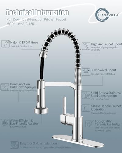 Chrome Kitchen Faucet with Soap Dispenser, Faucet for Kitchen Sink, Kitchen Sink Faucet with Deck Plate, RV Kitchen Faucet with Pull Down Sprayer and Dual Function Spray Head - color: D-Chrome Polished, style: Classic