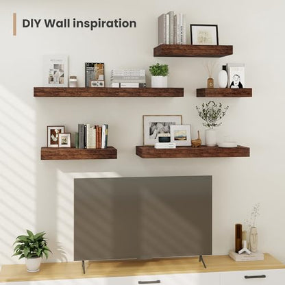 Heimlove 12 Inch Deep Floating Shelves, 16 x 12 inches Wall Shelves Set of 2, 2 Inch Thick Invisible Wall Mounted Shelves for Bathroom Bedroom Nursery,Rustic Brown - color: Rustic Brown, size: 16"W x 12"D x 2"H, Set of 2