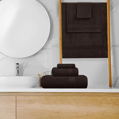 GLAMBURG Ultra Soft 8-Piece Towel Set - 100% Pure Ringspun Cotton, Contains 2 Oversized Bath Towels 27x54, 2 Hand Towels 16x28, 4 Wash Cloths 13x13 - Ideal for Everyday use - Chocolate Brown - color: Chocolate Brown, size: 8 Piece Towel Set