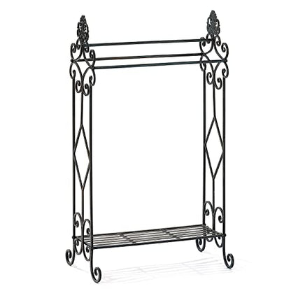 Standing Towel Rack for Bathroom,3-Tier Floor Freestanding Towel Racks with Storage Shelf,Antique Towel Holder Stand-21.75”×13”×38” - color: Retro Black