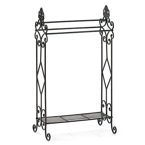 Standing Towel Rack for Bathroom,3-Tier Floor Freestanding Towel Racks with Storage Shelf,Antique Towel Holder Stand-21.75”×13”×38” - color: Retro Black