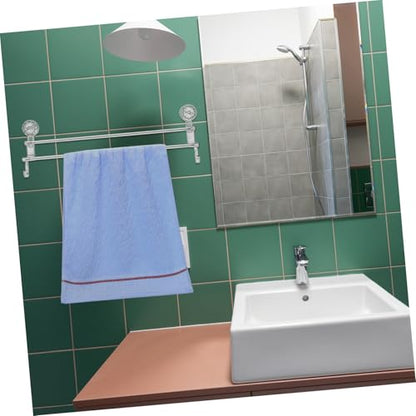 Simple Elegant Suction Cup Towel Rack No Drill Double Pole Bathroom Wall Mount Towel Holder Dryer Shoe Rack