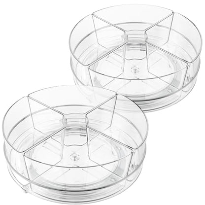 2 Pack Lazy Susan Organizer, 9 inch Rotating Storage Organizer with Bins | Degree Rotating Clear Turntable with 4 Removable Bins, Lazy Susan Turntable Organizer for Fridge, Kitchen, Vanity, Cabinet - size: 2 Pack - 4 Bins 9in