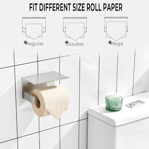 KOKOSIRI Toilet Paper Roll Holder Brushed Nickel Toilet Paper Holder with Shelf Stainless Steel Bathroom Dispenser Wall Mounted, B2010BR - color: Brushed Nickel, size: With Shelf(1 Pack)