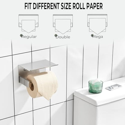 KOKOSIRI Toilet Paper Roll Holder Brushed Nickel Toilet Paper Holder with Shelf Stainless Steel Bathroom Dispenser Wall Mounted, B2010BR - color: Brushed Nickel, size: With Shelf(1 Pack)