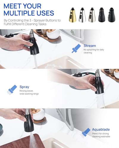 Pull Down Kitchen Faucet Sprayer Head Replacement Part, 15 Connectors, 3 Function Pull Out Sink Sprayer Replacement Nozzle, Kitchen Faucet Head Hose Spray Tap Spout,Oil Rubbed Bronze | 15 Connectors, 3 Function Pull Out Sink Sprayer Replacement Nozzle Par