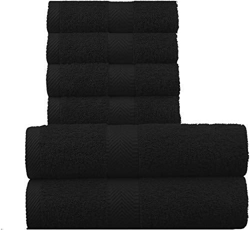 BY LORA 660 GSM Bath Towel Set of 6, 100% Ring-Spun Cotton Terry, 2 Bath Towels + 4 Hand Towels, Hotel Quality, Heavyweight Plush, Black - color: Black, size: 6-Piece Set
