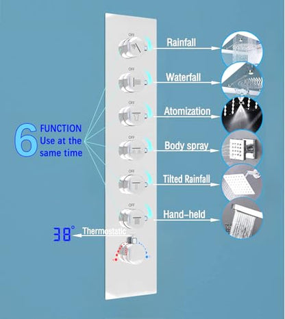 Enga Luxury Dual Shower Head System with Body Jets LED Thermostatic Shower System with 6 inch Wall Shower, 20-Inch 3 Function Shower Head (Rainfall & Mist & Waterfall), Chrome - color: Chrome, style: 20" Head (Rain + Mist+Waterfall) - 6" Head+Jets