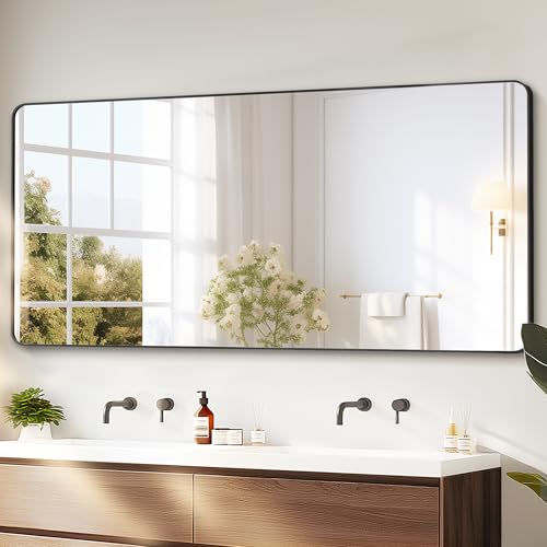 Bathroom Vanity Mirror, Black Framed Mirror for Over Sink, 30x60 | HD glass, distortion-free for makeup and grooming, Sturdy frame, all mounting hardware, hangs horizontal or vertical - color: Rect Black, size: 30"L x 60"W