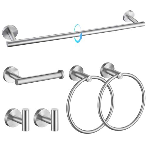 TQKAG Brushed Nickel Bathroom Hardware Set 6-Piece Bathroom Accessory Set 23.6 Inch Round Stainless Steel Towel Bar Set Wall Mounted - color: Brushed Nickel, size: 6-Pieces Set