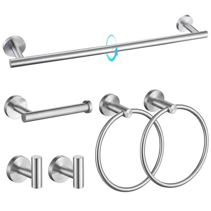 TQKAG Brushed Nickel Bathroom Hardware Set 6-Piece Bathroom Accessory Set 23.6 Inch Round Stainless Steel Towel Bar Set Wall Mounted - color: Brushed Nickel, size: 6-Pieces Set