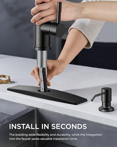 FORIOUS Kitchen Faucet with Soap Dispenser, High Arc, Oil Rubbed Bronze | Pull Down Sprayer, Lead-Free Stainless Steel, 3 mode Sprayer, Classic Single Handle Bar Sink Faucet for Rv Laundry Camper - color: Oil Rubbed Bronze, style: Classic