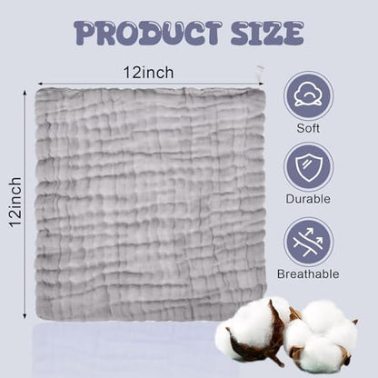 20 Pcs Baby Muslin Washcloth 12 x 12 Inch 100% Cotton Soft and Absorbent Muslin Washcloth Burp Cloth Wipe Newborn Face Towel for Baby Boy Girl Sensitive Skin(White, Light Gray, Gray) - color: White, Light Gray, Gray