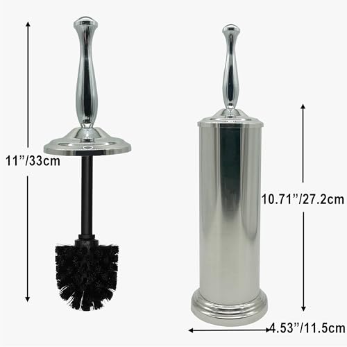 Chrome Silver Metal Toilet Bowl Brush with Handle Lid Holder, Durable Bathroom Cleaning Tool for Easy Toilet Maintenance, Bathroom Toilet Brush for Efficient Cleaning and Hygiene - color: Chrome (Mbb4814)