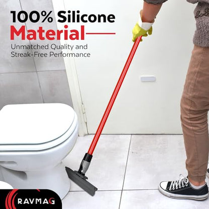 Silicone Floor Squeegee with 55-Inch Long Handle, 12-Inch Single Cast Silicone Blade, 360° Swivel Joint - Multifunction Floor Squeegee for Garage, Concrete Floor, Shower Floor, Glass Windows - size: 12 Inch Blade - 1 Piece Handle