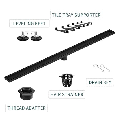 Linear Shower Drain, 304 Stainless Steel Floor Drain 42" | with Tiled Insert Grate & Hair Strainer, Bathroom 2-in-1 Tiled in Drain, CUPC Certified - color: Matte Black, size: 42''