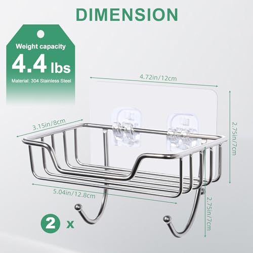 Uten Soap Dish Holder, 304 Rustproof Stainless Steel, No Drilling, Wall Mounted Soap Holder Soap Tray Bar Soap Sponge Holder for Bathroom & Kitchen(Pack 2) - color: Light Sliver / Hook, size: 2 Pack