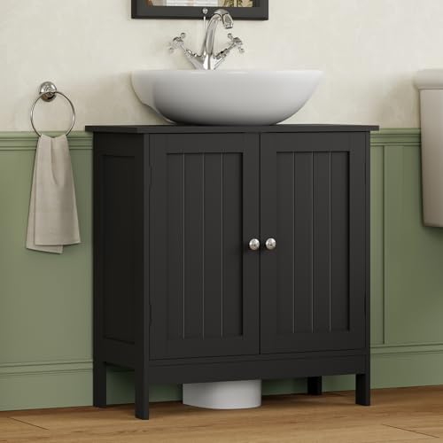 Iwell Pedestal Sink Storage Cabinet with 2 Doors and Shelf, Under Sink Cabinet, Bathroom Sink Cabinet with U-Shape, Black - color: Black Undersink