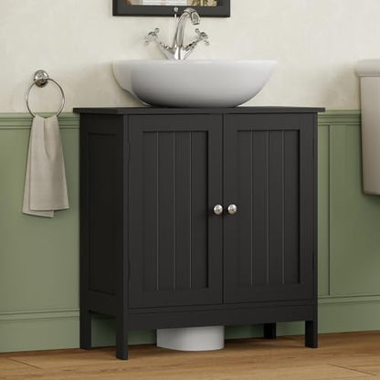 Iwell Pedestal Sink Storage Cabinet with 2 Doors and Shelf, Under Sink Cabinet, Bathroom Sink Cabinet with U-Shape, Black - color: Black Undersink