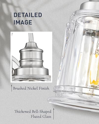 Brushed Nickel Wall Sconce, HWH Modern Sconce Wall Lighting Vanity Sconce Lights for Bathroom, 1-Light Wall Sconce with Bell-Shaped Fluted Glass, 5HZG106B BN - color: Brushed Nickel, size: 1-Light