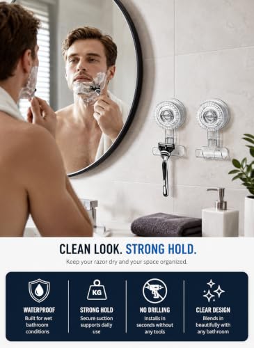HOME&I Suction Cup Razor Holder for Shower, 2 Pack, No-Drill Double Hooks - style: Twist Lock+Double Hook