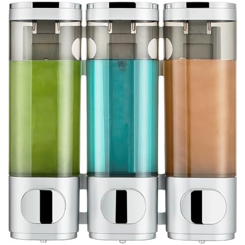 Pollock Shampoo and Conditioner Dispenser 3 Chamber No Drill | Shower Soap Pump Dispenser Wall Mounted,Body Wash Dispenser,Shower Gel Shampoo Holder for Bathroom Accessories, (Silver 3) - color: Silver 3