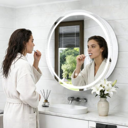 Round Medicine Cabinet with Light,3 Color Temperature,Dimmer,Defogger,32inch,White - color: White, size: 32inch