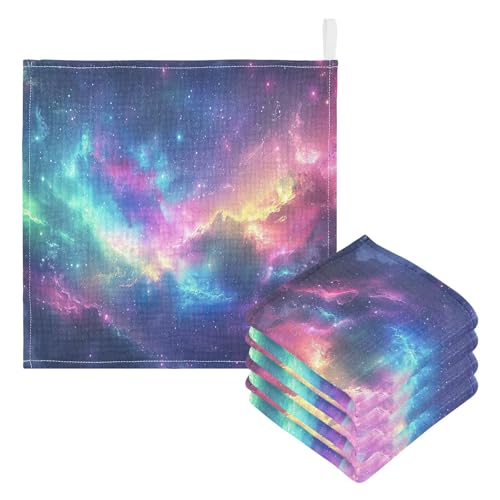 YETTASBIN Galaxy Muslin Baby Hand Washcloths, Soft Cotton Bath Face Towel, 4 Layers Extra Absorbent Feeding Burp Cloth for Newborn Infant, 5 Pack - size: 12 Inch x 5 Pack
