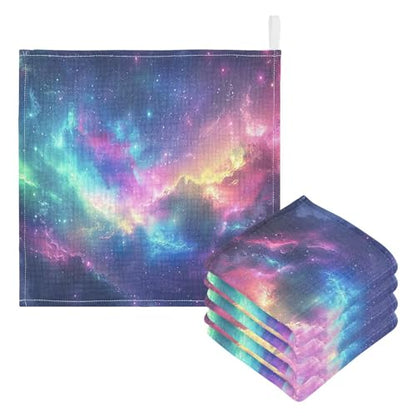 YETTASBIN Galaxy Muslin Baby Hand Washcloths, Soft Cotton Bath Face Towel, 4 Layers Extra Absorbent Feeding Burp Cloth for Newborn Infant, 5 Pack - size: 12 Inch x 5 Pack