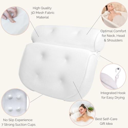 Bath Pillow and Bathtub Tray Set for Tub | Luxurious, Relaxing Home Spa Accessories with Bath Tub Pillows for Head and Neck, Foldable Bath Tray Caddy Organizer | Relaxation Gifts for Women Self Care - style: Bath Pillow and Tray