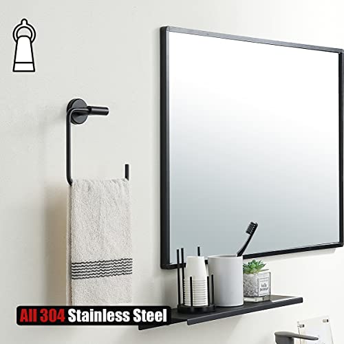 JQK Black Towel Ring, Stainless Steel Square Ring Towel Holder for Bathroom, 6 Inch Matte Black Wall Mount, TR140-PB - color: Black