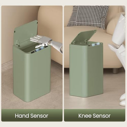 ELPHECO Stainless Steel Office Trash Can 6.6 Gallon Motion Sensor Green | Automatic Garbage Bin Rectangular Touch Free Waste Bin for Hotel and Living Room, Avocado Green, 2AA - color: Avocado Green