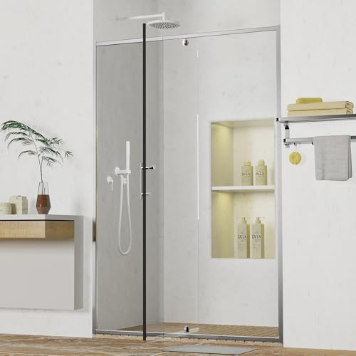 44-48" W x 71" H Pivot Swing Glass Shower Door, 1/4"(6mm) Clear Tempered Glass Pivot Frame Sliding Shower Door, Quiet-Close, Reversible Installation, SGCC Certified (Chrome-Pivot-B, 48''W x 71''H) - color: Chrome-Pivot B-48''W x 71''H