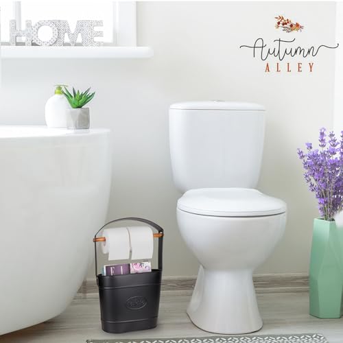 Autumn Alley Farmhouse Toilet Paper Holder Stand – Free Standing Bathroom Tissue Holder in Matte Black – Reserve Storage for Extra Rolls – Magazine Stand – Farmhouse Bathroom DecorBlack
