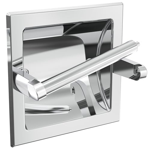 Chrome Recessed Toilet Paper Holder Wall Mounted 304 Stainless Steel | Polished Finish Post Pivoting Design Easy to Change Roll, in Wall Toilet Paper Holder for Mega Roll Waterproof & Rustproof - color: Chrome