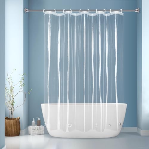 EurCross Clear PEVA Bathroom Shower Curtain Liner 64x72 inch, Waterproof High-Grade See-Through Plastic Shower Curtain with 5 Magnets,10 Metal Grommets,Without Hooks - color: Clear, size: 64"W x 72"L (Pack of 1)