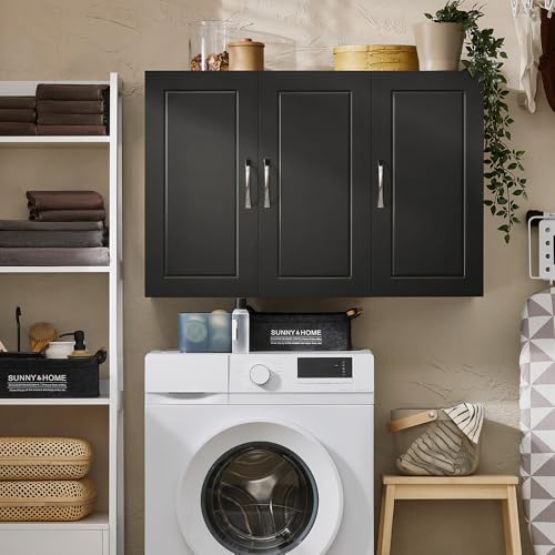 Haotian Wall Storage Cabinet, Large 3-Door, 23.6 x 11.8 x 35.4 in, Black | Large 3-Door Floating Wall Storage Cabinet With Adjustable Shelf, Bathroom Cabinet For Hidden Sundry Storage, FRG231-L-SCH - color: Black (Plus)