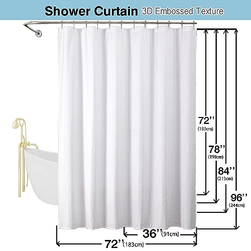 Aiyufeng Moga Stall Fabric Shower Curtain Waterproof, Soft & Lightweight Small Shower Curtain with Texture for Narrow Stall Size, Machine Washable, 36" Wx72 L, White - color: White, size: 36"W x 72"L (Pack of 1)