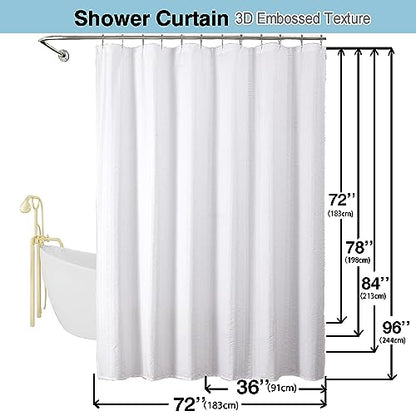Aiyufeng Moga Stall Fabric Shower Curtain Waterproof, Soft & Lightweight Small Shower Curtain with Texture for Narrow Stall Size, Machine Washable, 36" Wx72 L, White - color: White, size: 36"W x 72"L (Pack of 1)