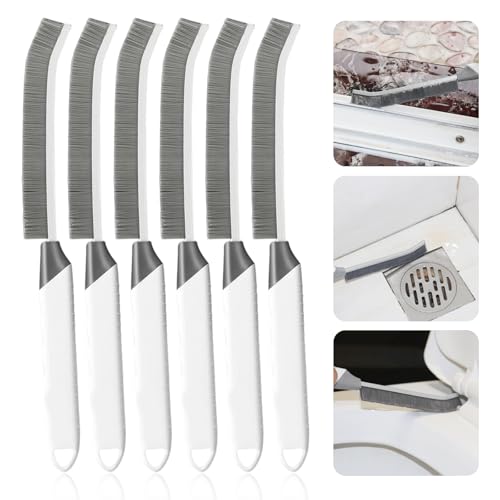 Thin Cleaning Brush Set - Gap Cleaning Tools, Multi-Purpose Hard Bristle Grout Scrub Brushes & Grout Cleaner Brush for Deep Scrubbing in Kitchen, Bathroom, Toilet, Sink Gap - color: White 6pcs