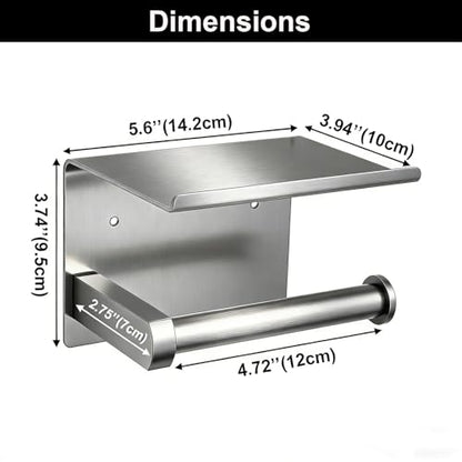 Brushed Nickel Toilet Paper Holder Wall Mount, NEWRAIN Rustproof Toilet Tissue Holder with Phone Shelf, Stainless Steel Adhesive Toilet Roll Holder for Bathroom, Washroom, Kitchen, RV ﻿ - color: Brushed Nickel, style: Single