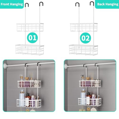 HapiRm Hanging Shower Caddy Organizer - No Drilling Shower Organizer with Hooks, Rustproof & Waterproof 304 Stainless Steel Bathroom Shelves - White - color: White