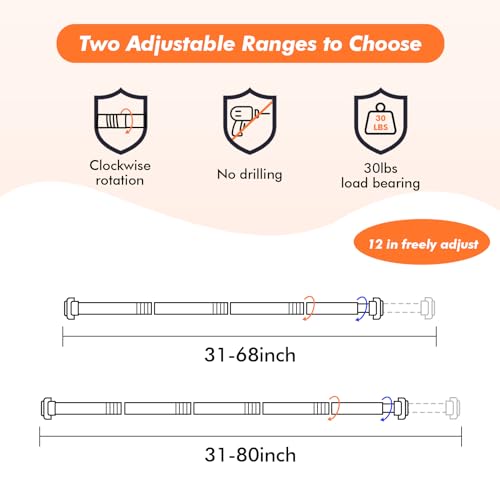 Shower Curtain Rod 31-80 in Adjustable Curtain Rod No Drilling Tension Shower Rod Stainless Steel for Bathroom Room Divider,Brown - color: Brown, size: 31"-80"
