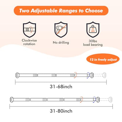 Shower Curtain Rod 31-80 in Adjustable Curtain Rod No Drilling Tension Shower Rod Stainless Steel for Bathroom Room Divider,Brown - color: Brown, size: 31"-80"