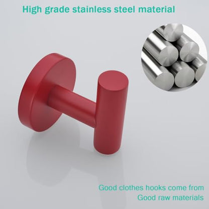 Towel Hooks for Bathrooms,Red Wall Mount Hooks SUS 304 Stainless Steel Coat Hook Robe Hook Towel Hook 2 Count for Kitchen,Bedroom (Drilling),96006-8RED - color: Red