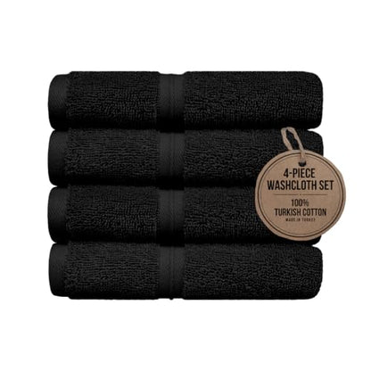 Fluffy & Super Soft Washcloths Set of 4 (12" x 12") - Hotel Quality - Perfect as, Hotel Towels, Face Washcloths, Face Wash Cloths -%100 Cotton - Black - color: Black