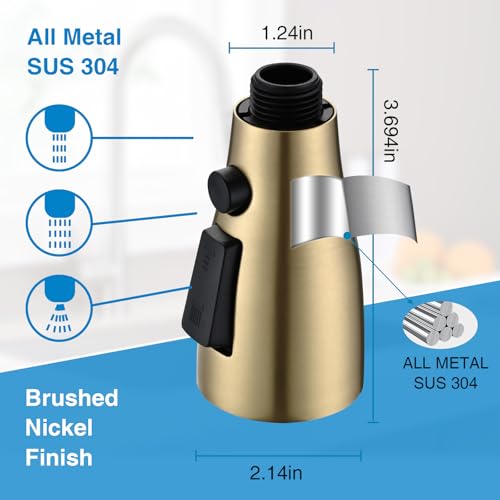 Metal Kitchen Faucet Head Replacement, 3 Functions Kitchen Faucet Head High Pressure, Brushed Gold Pull Down Kitchen Sink Sprayer Replacement with 9 Adapters Compatible with Most Faucets - color: ‎Brushed Gold