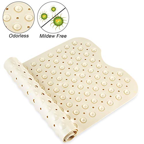 YINENN Bath and Shower Safety Mats 40x16 inch, Non Slip with Suction Cups for Bathroom Stall and Tub Floor, Extra Large and Machine Washable, Drain Holes Keep Bathtub Clean, Beige - color: Beige
